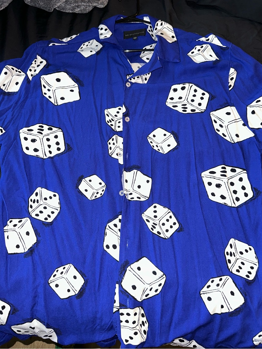 No Boundaries Royal Blue Dice Print Short-Sleeve Button-Down Shirt